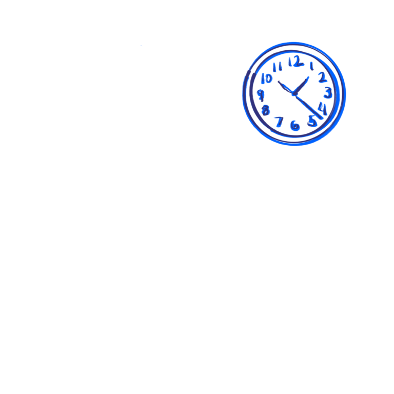 illustration of a clock in blue felt tip pen