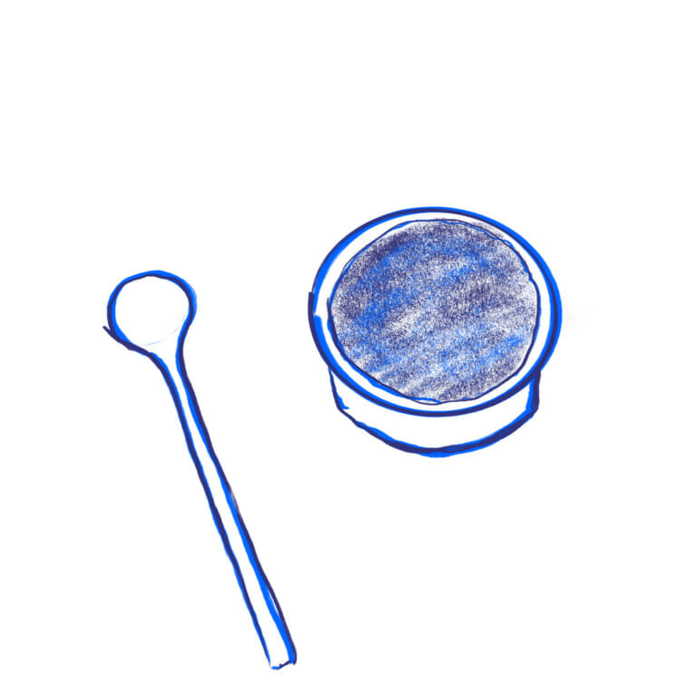greens powder illustration in blue felt tip pen