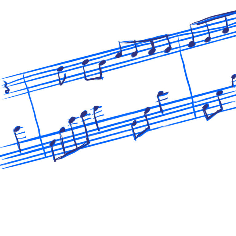 musical notes illustration with blue felt tip pen
