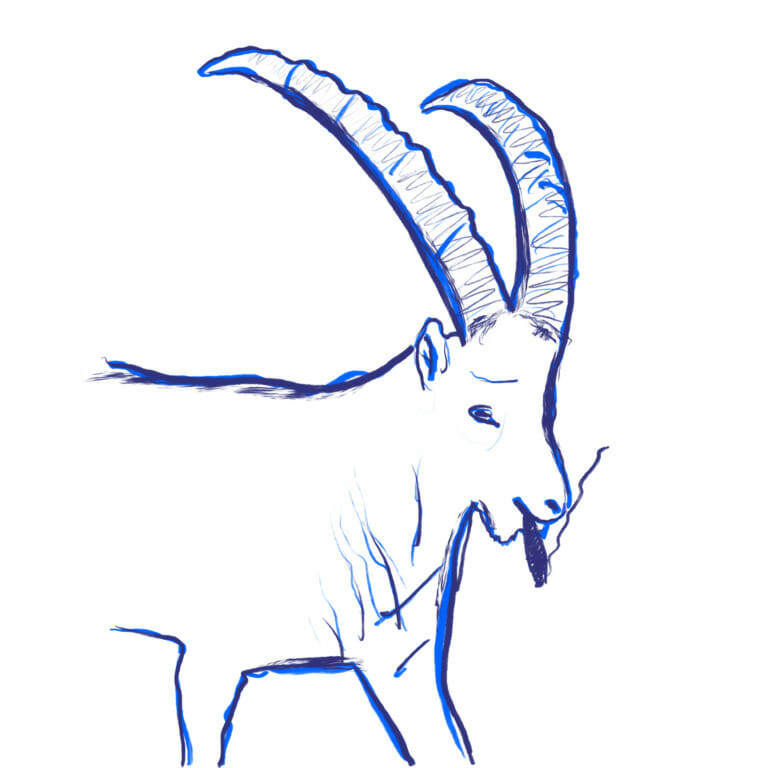 illustration of a goat with long horns smoking a cigar
