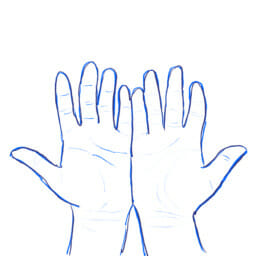 illustrated hands in blue felt tip pen