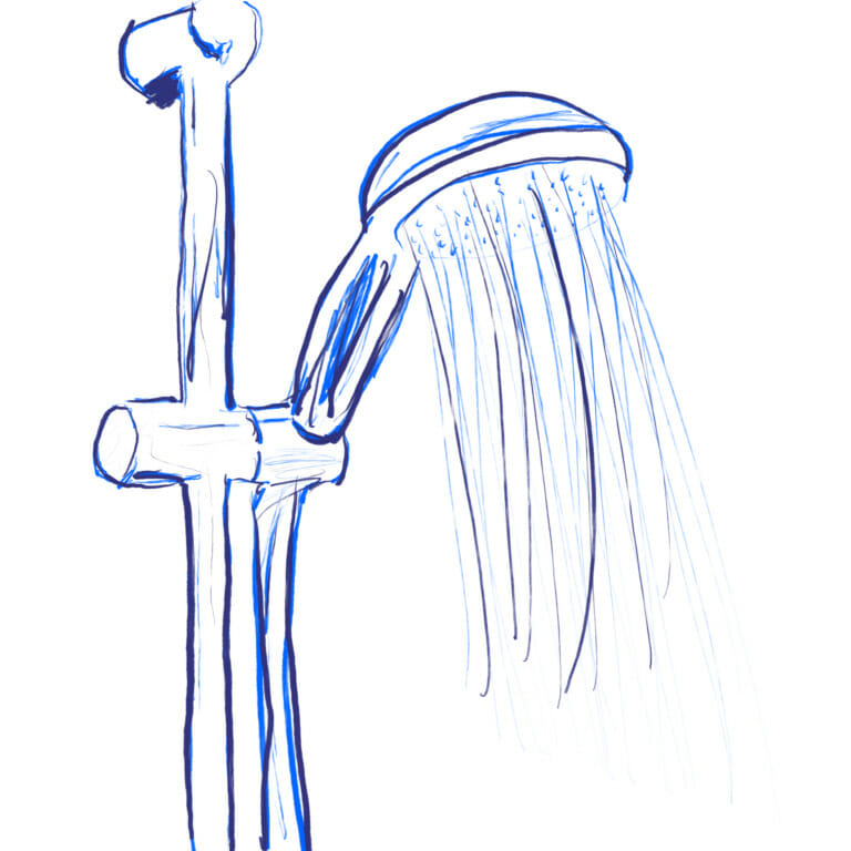 blue marker illustration of a showerhead