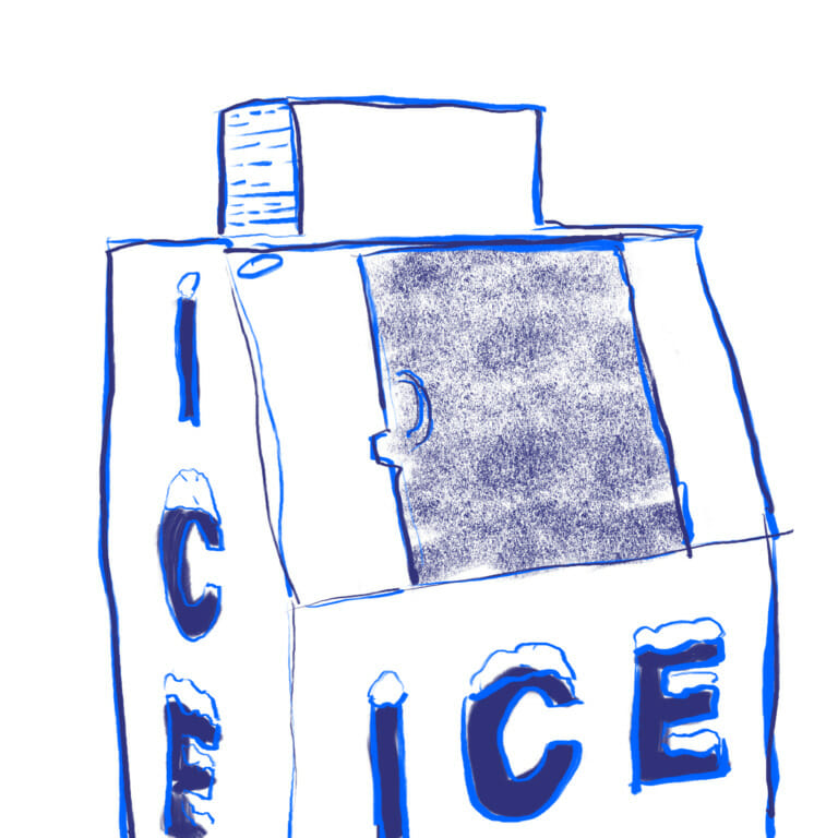 blue felt tip marker illustration of an ice machine