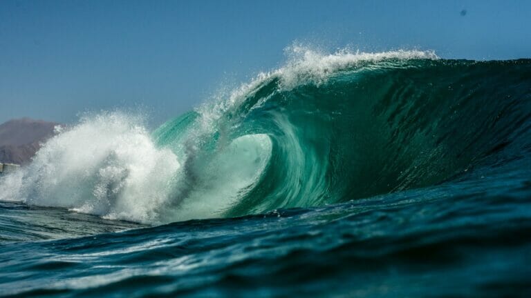 photograph of a blue wave