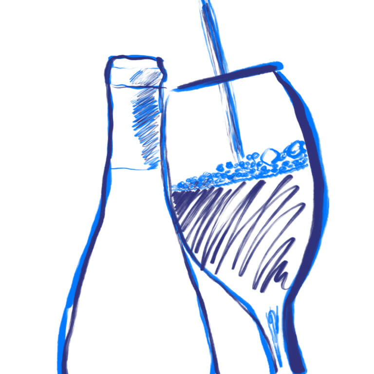 blue marker illustration of a wine glass