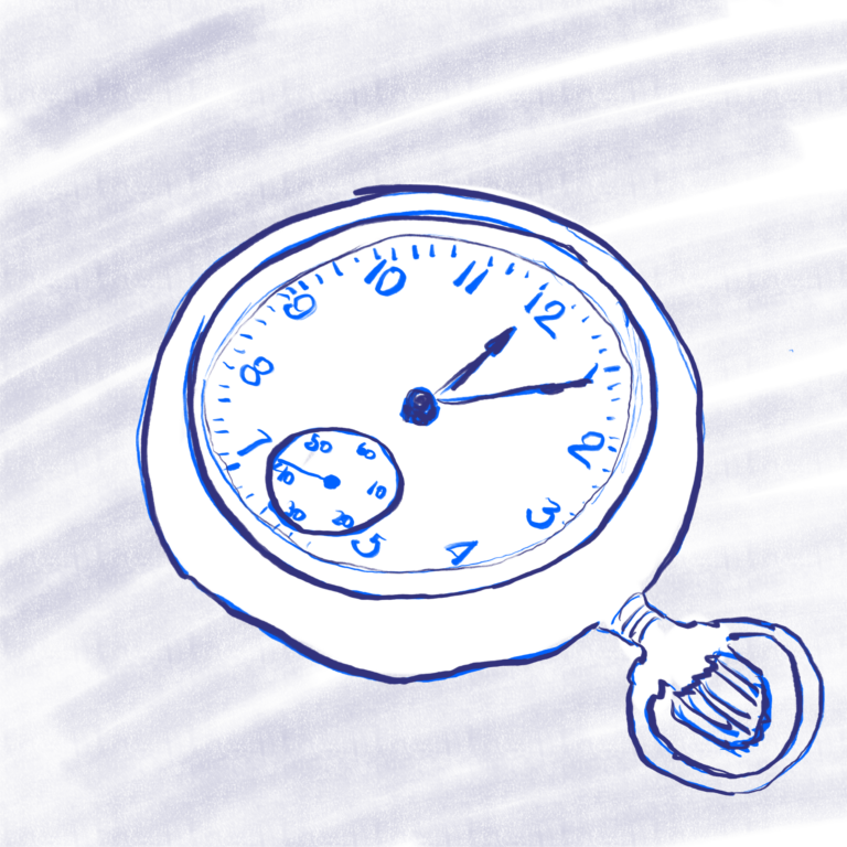 illustration of a stopwatch in blue marker