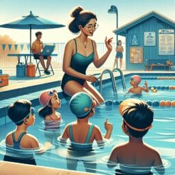 Children participating in a swim class with a certified instructor showcasing a low studentteacher ratio and personalized attention in a safe and fun pool environment