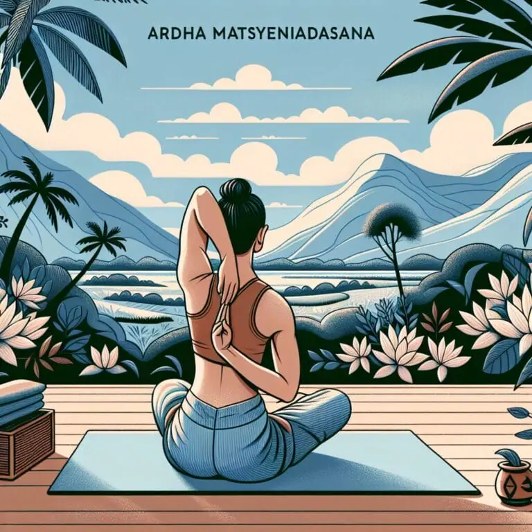PersonpracticingArdhaMatsyendrasanaSeatedTwistyogaposeinatranquilsettingemphasizingthetwistofthetorsoandthecompressionoftheabdominalarea