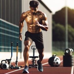 expert athlete performing highintensity interval training on a track with clear determination and focus showcasing the intensity and customization of HIIT for different sports
